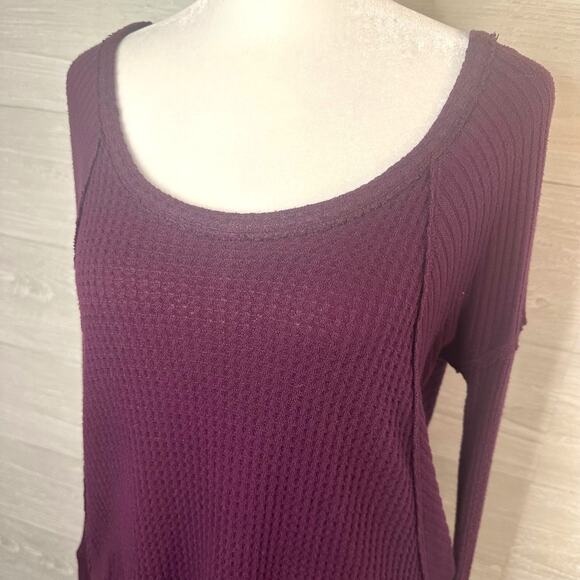 Free People Boho Purple Waffle Knit High Low Light Henley Tunic Sweater XS - Picture 3 of 8